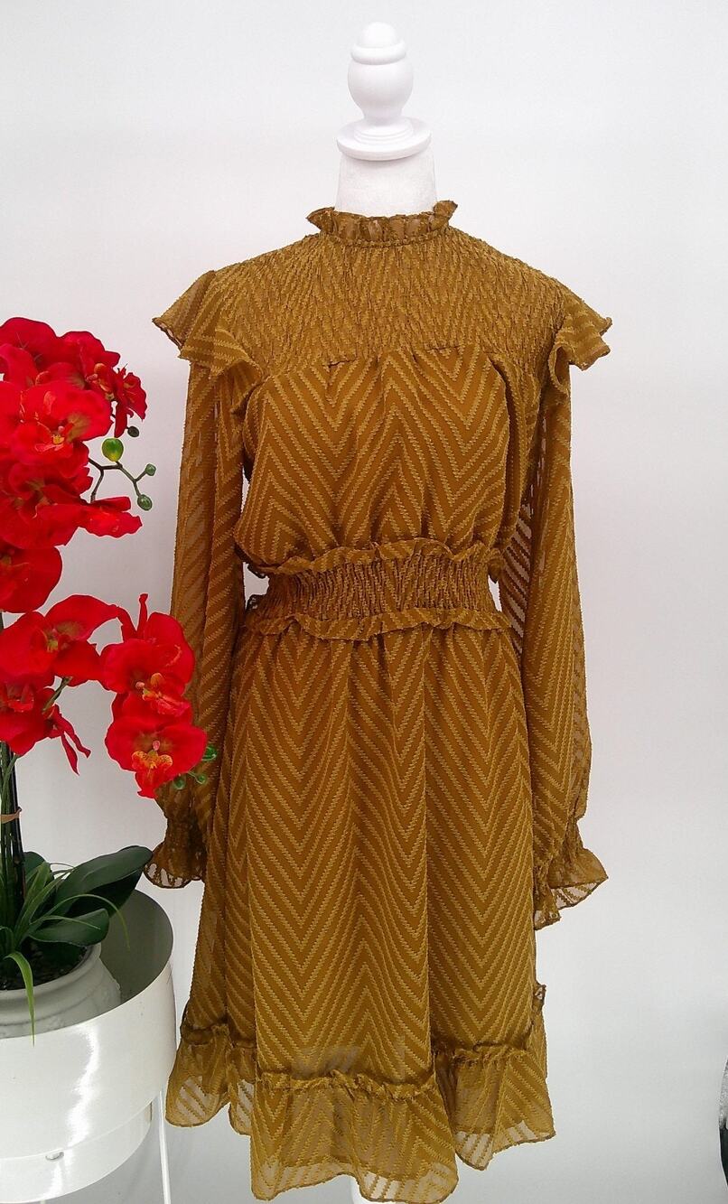 Walter Baker Womens Mustard Yellow Cottagecore Ruffled Smocked Dress Size M